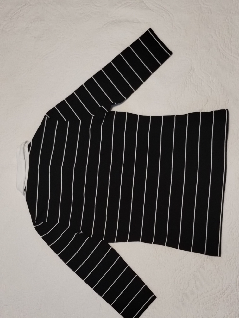 Lacoste Black Polo Top with White Stripes & White Collar - Picture 5 of 7
